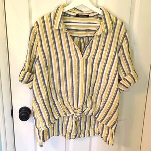 100% Linen High-Low Tie Blouse by Ellen Tracy